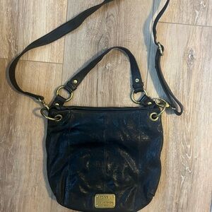Fossil Black Long Live Vintage 1954 Hobo Crossbody Satchel Bag
